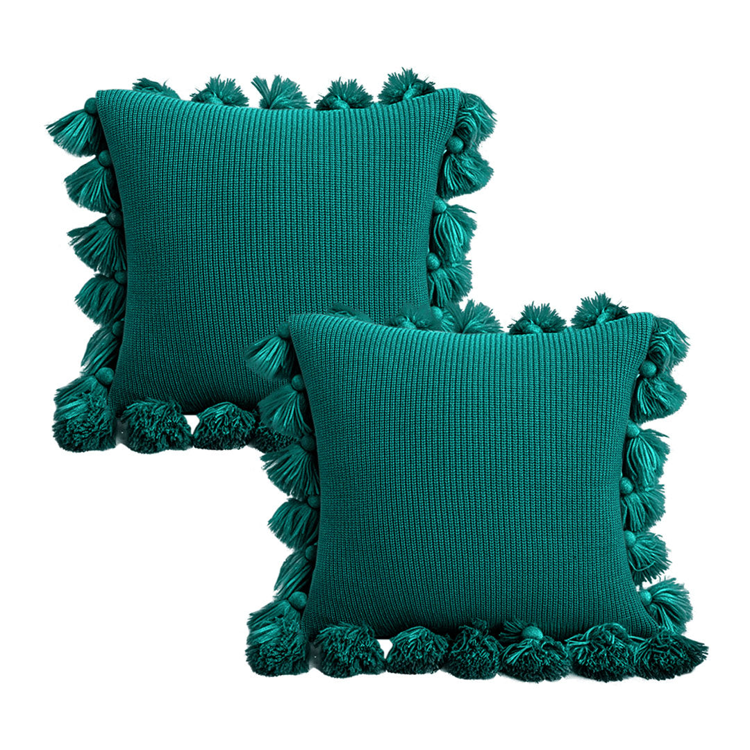 SOGA 2X 45cm Emerald Green Textured Pillowcase with Pom-Pom Trim – Elegant Decorative Cushion Covers