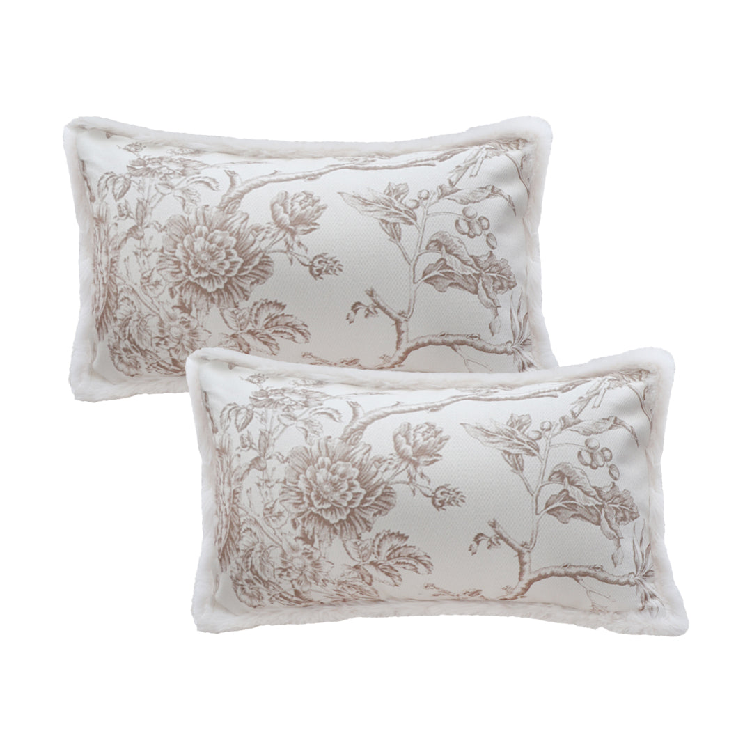 SOGA 2X 30x50cm Taupe Floral Embroidered Pillowcase