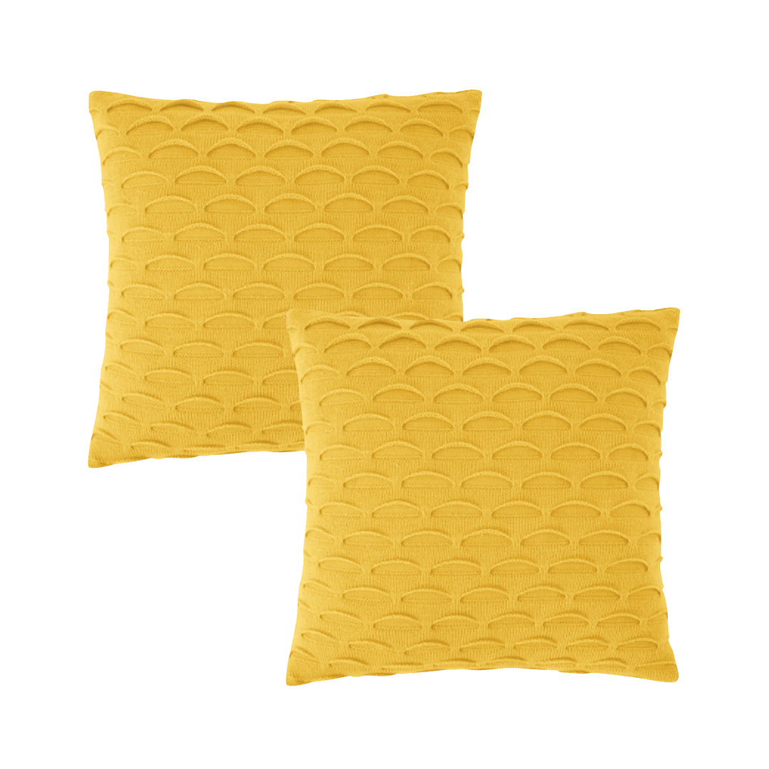 SOGA 2X 45cm Sunshine Yellow Scalloped Wave Pillowcase – Textured Decorative Cushion Covers for Home Décor
