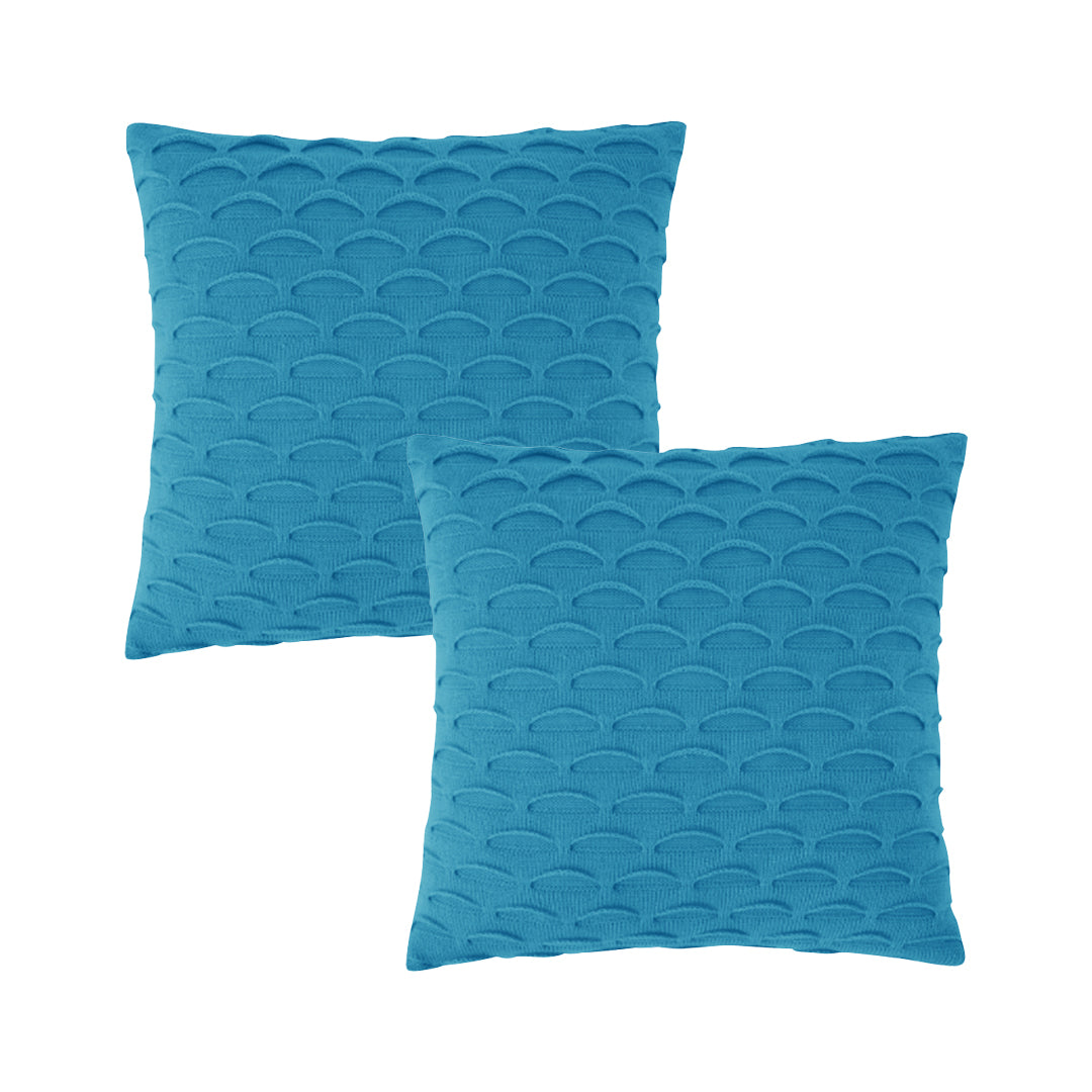 SOGA 2X 45cm Turquoise Blue Scalloped Wave Pillowcase – Textured Coastal Cushion Covers for Modern Home Décor