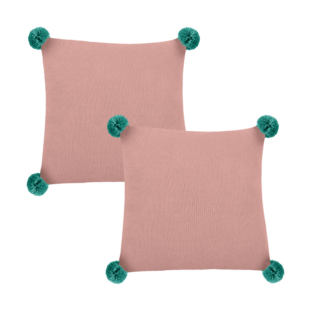 SOGA 2X 45cm Dusty Rose Ribbed Knit Pillowcase with Colorful Pom-Poms