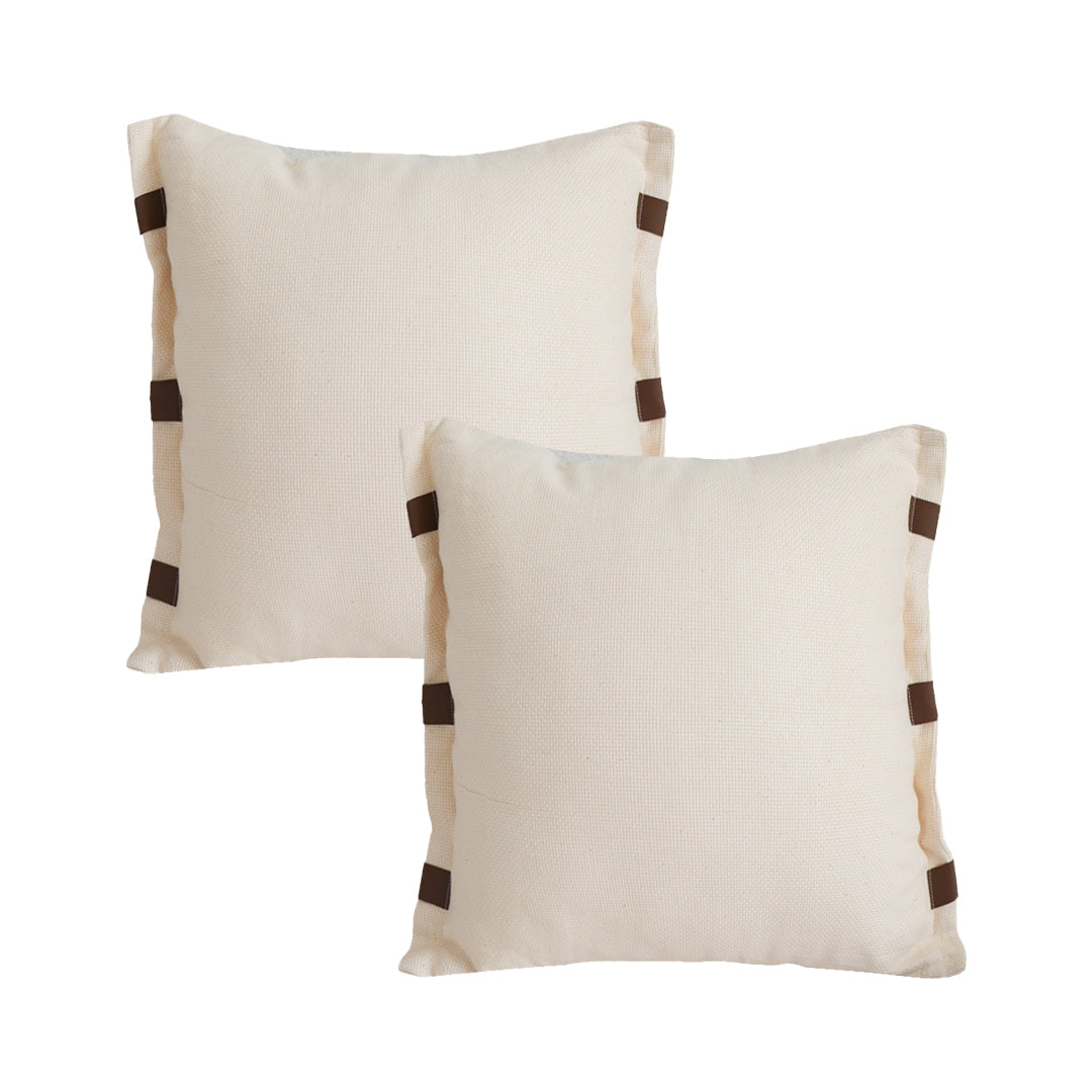 SOGA 2X 45cm Modern Cream Leather Tab Detail Textured Pillowcase