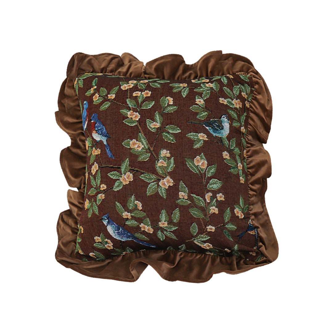 SOGA 45cm “Enchanted Garden” Bird & Floral Ruffled Throw Pillowcase