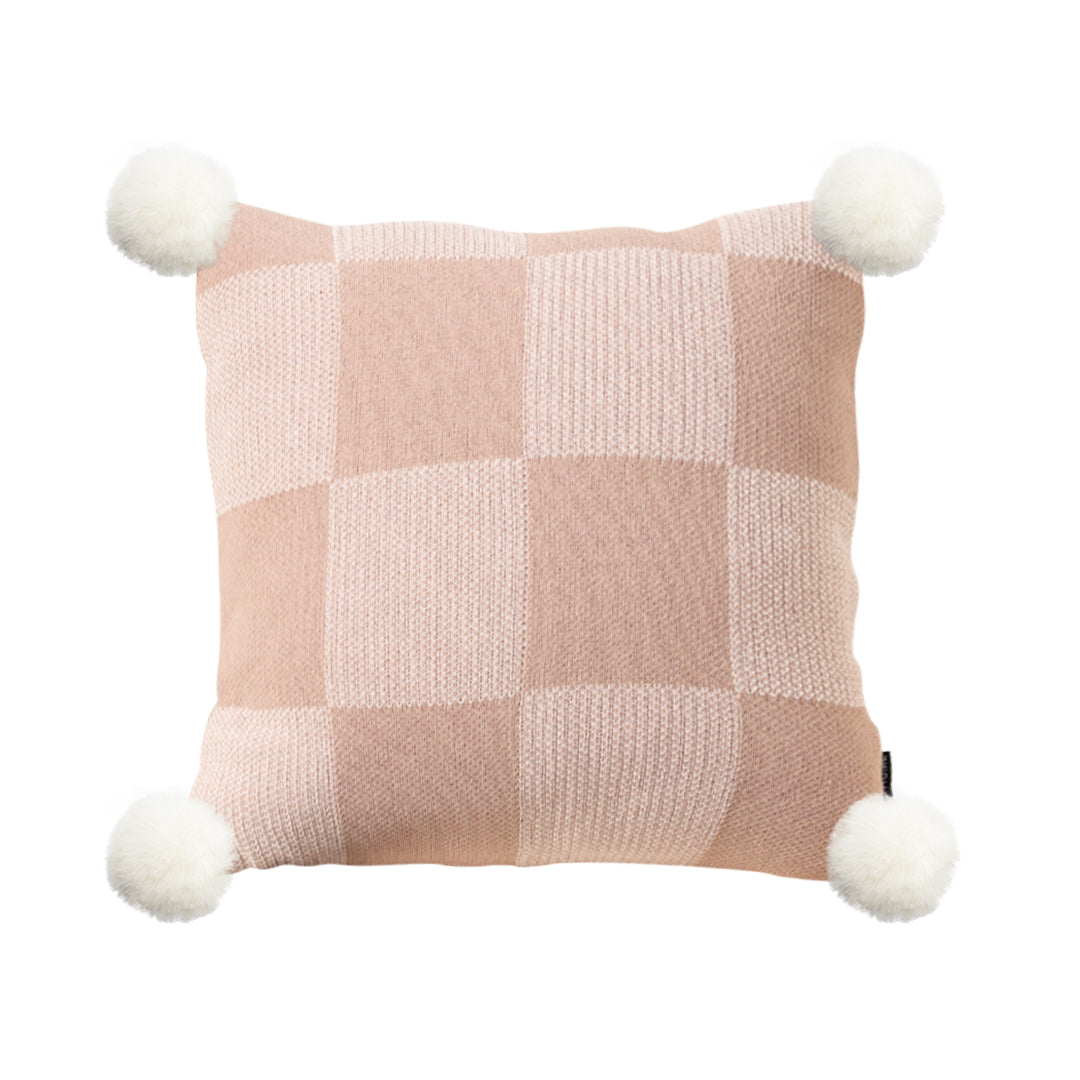 SOGA 45cm Cozy Chic Checkerboard Knit Pillowcase with Pom Pom Trim