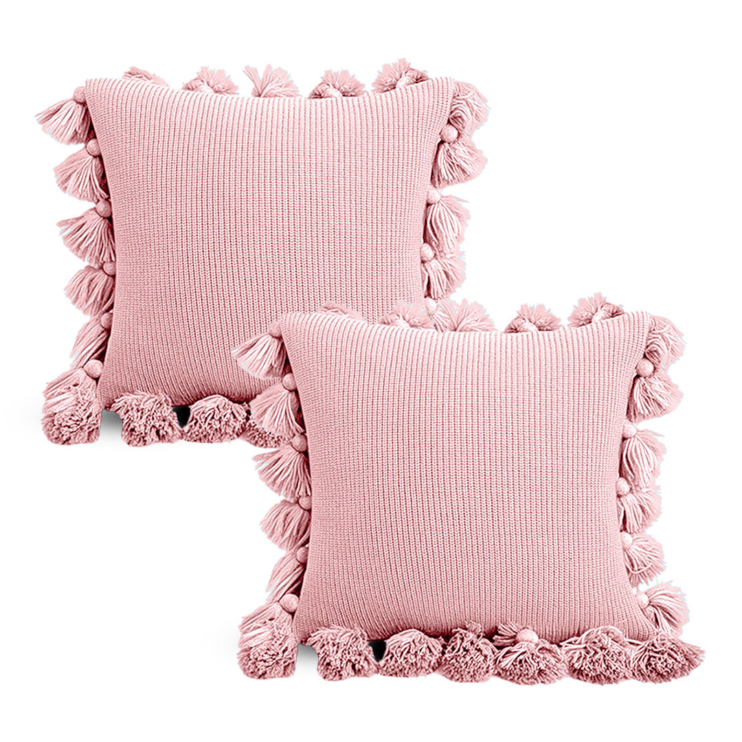 SOGA 2X 45cm Soft Pink Textured Pillowcase with Pom-Pom Trim – Romantic Decorative Cushion Covers
