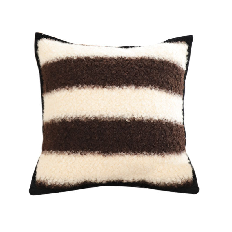 SOGA 45cm Cozy Brown & Cream Striped Bouclé Square Pillowcase