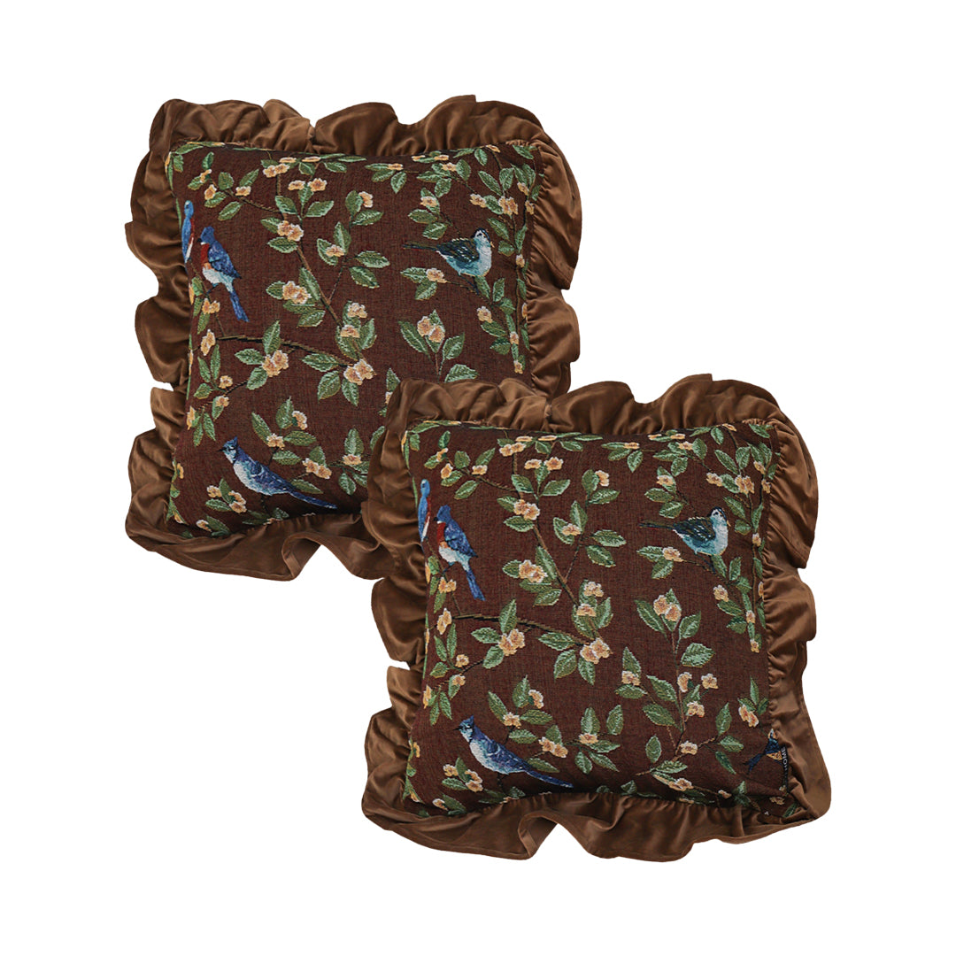 SOGA 2X 45cm “Enchanted Garden” Bird & Floral Ruffled Throw Pillowcase