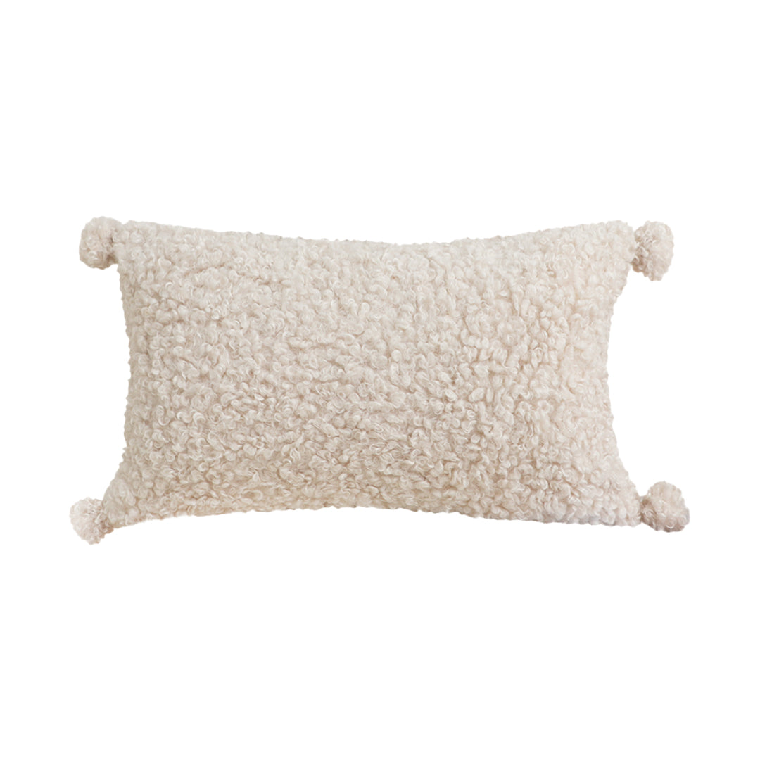 SOGA 30x50cm Cream Bouclé Lumbar Pillow with Corner Tassels
