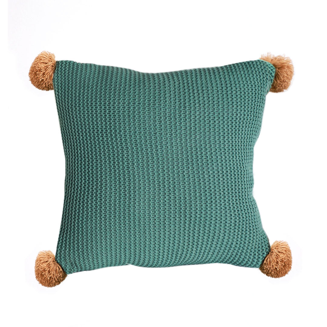 SOGA 45cm Ribbed Knit Pillowcase with Pom-Poms (Sage Green)