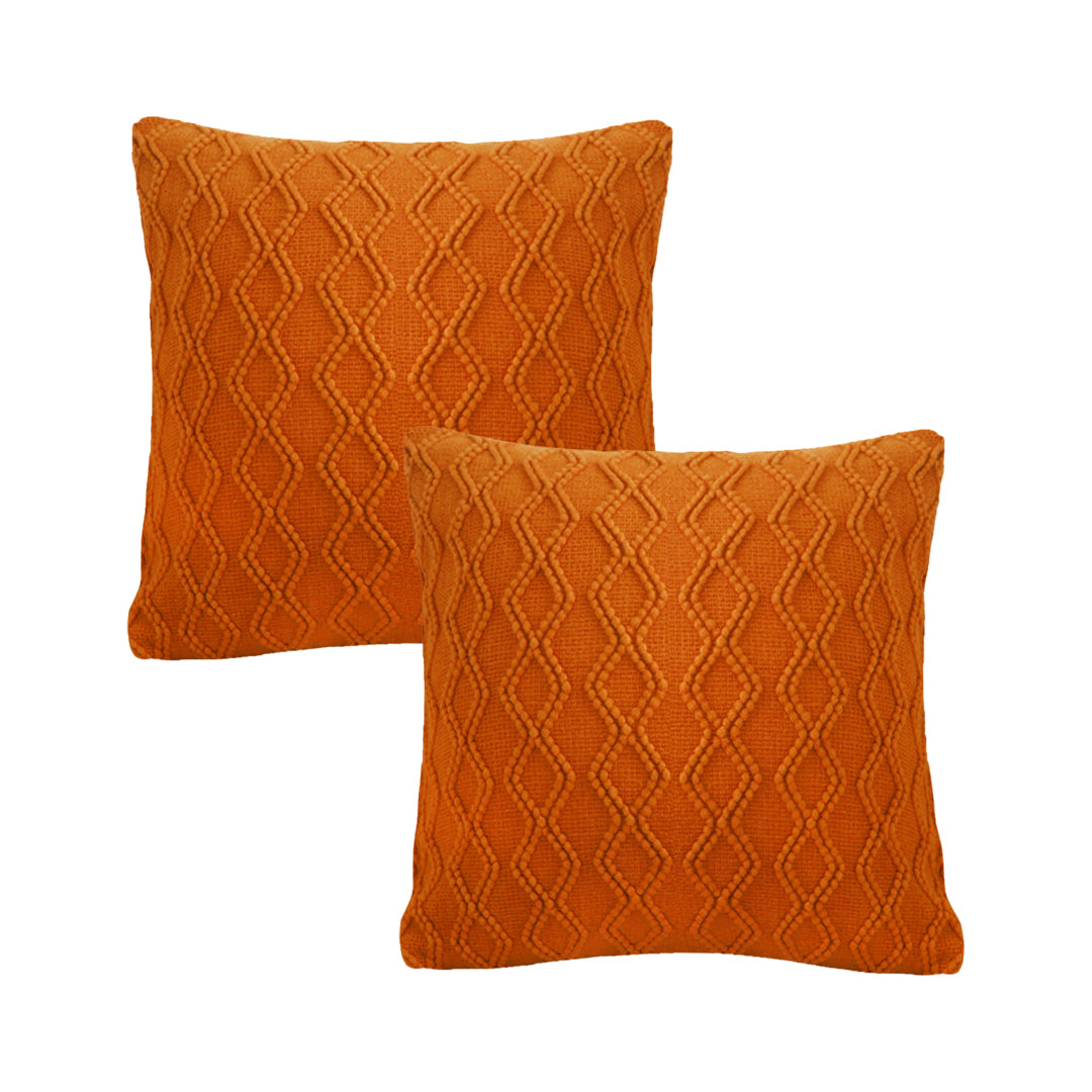 SOGA 2X 45cm Burnt Orange Diamond Knit Pillowcases – Soft Decorative Cushion Covers for Sofa, Bed & Home Décor