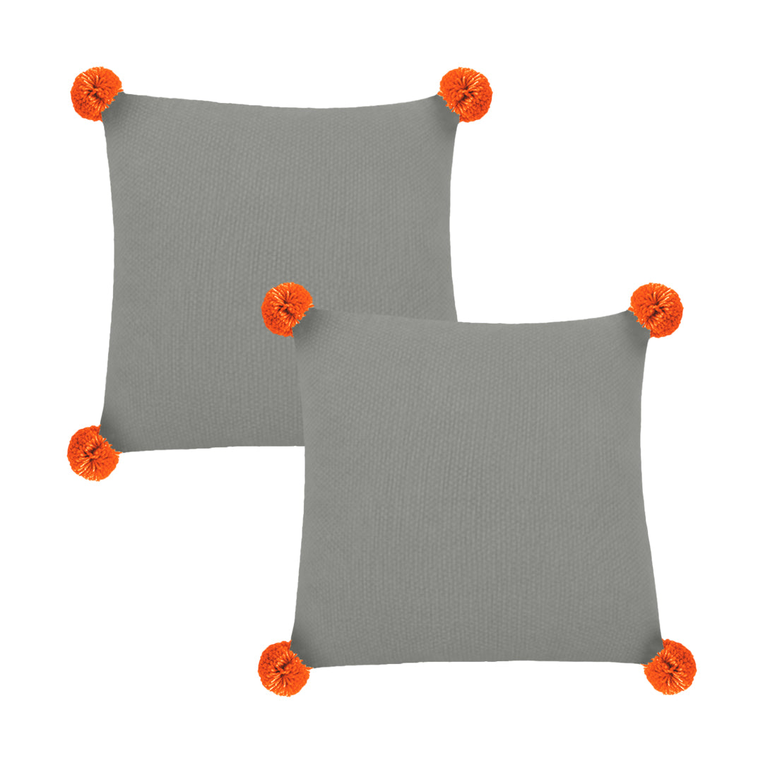 SOGA 2X 45cm Ribbed Knit Decorative Pillow Covers with Pom-Poms – Light Gray