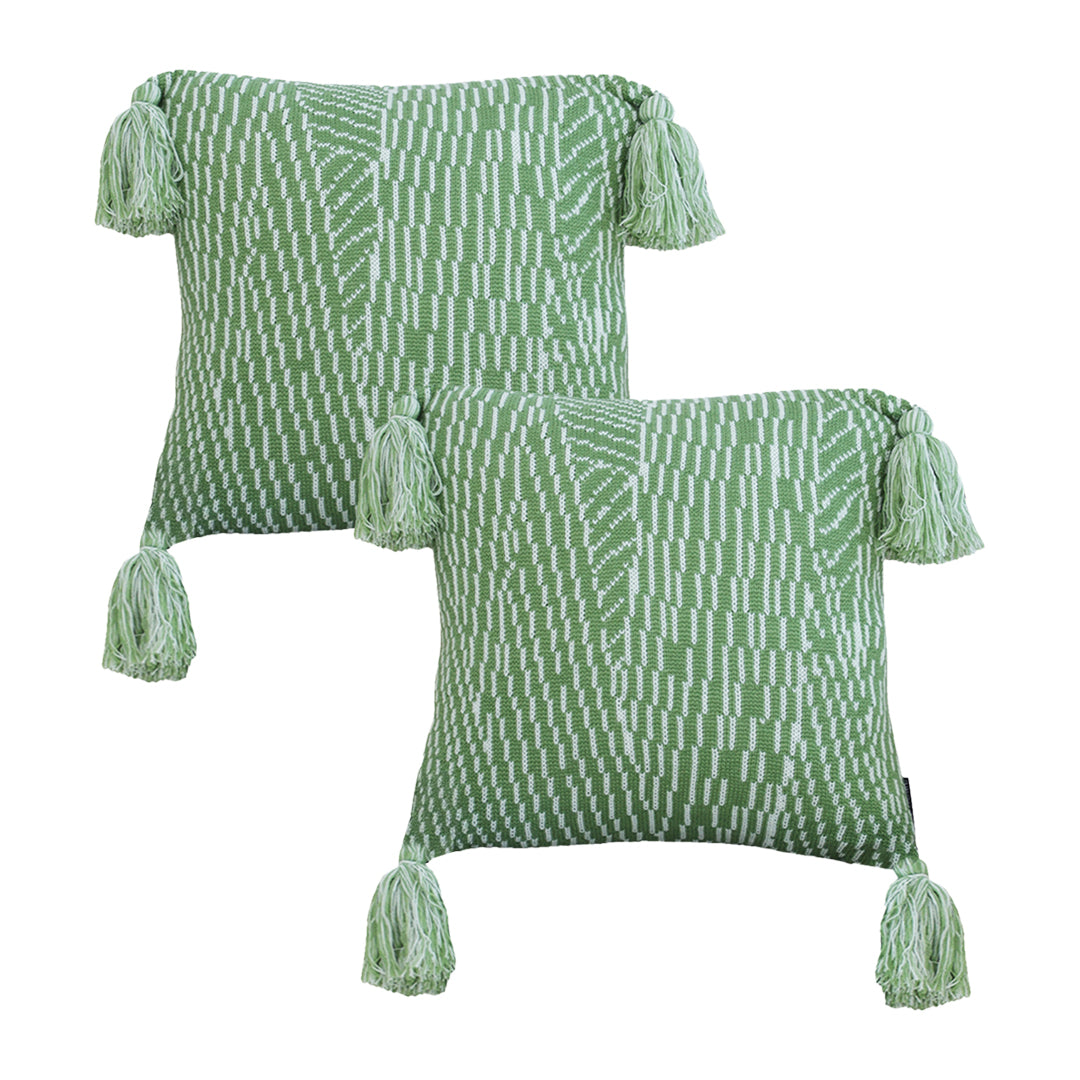 SOGA 2X 45cm Sage Chevron Tassel Pillowcase