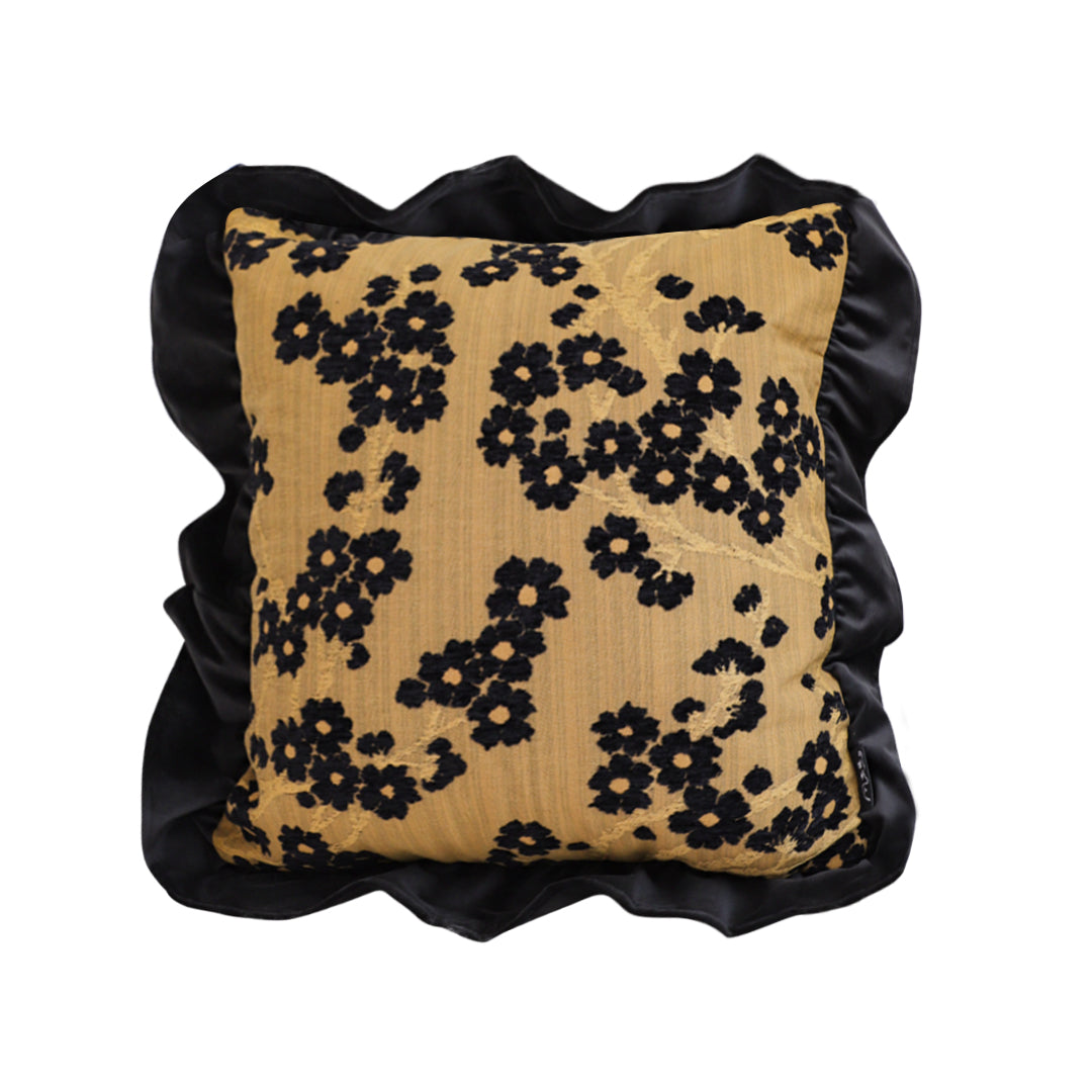 SOGA 45cm Velvique Floral Ruffle Pillowcase – Mustard Gold