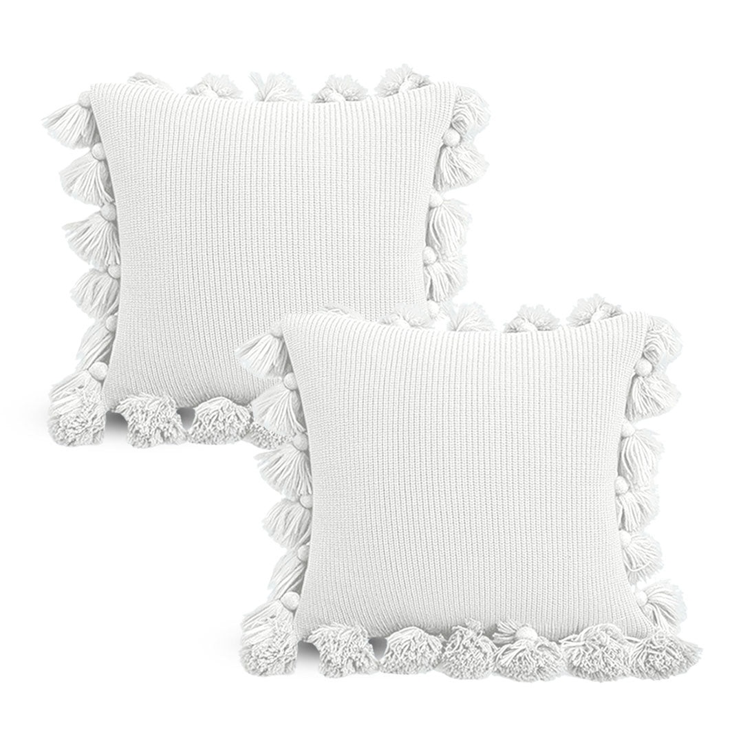 SOGA 2X 45cm Pure White Textured Pillowcase with Pom-Pom Trim – Elegant Decorative Cushion Covers