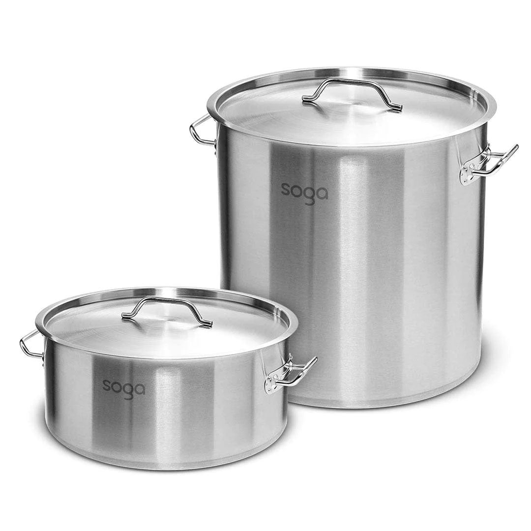 SOGA 17L Wide Stock Pot and 50L Tall Top Grade Thick Stainless Steel Stockpot 18/10