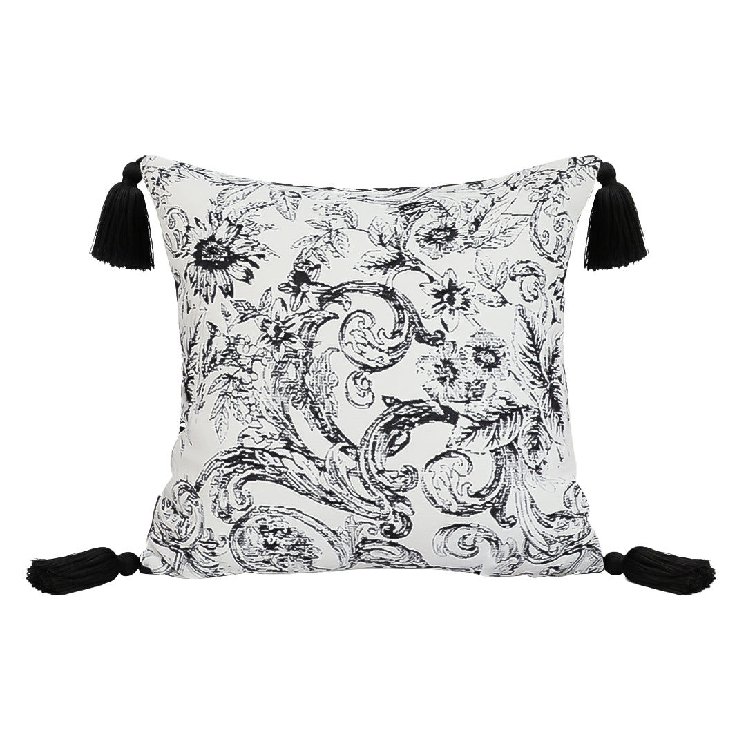 SOGA 45cm Elegant Black & White Cushion Cover with Tassels