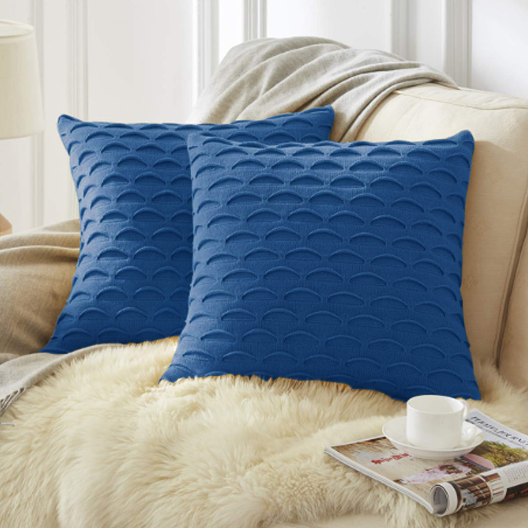 SOGA 45cm Scalloped Wave Pillowcase (Navy Blue)
