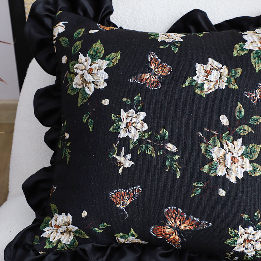 SOGA 45cm Square Vintage Decorative Embroidered Black Throw Pillowcase