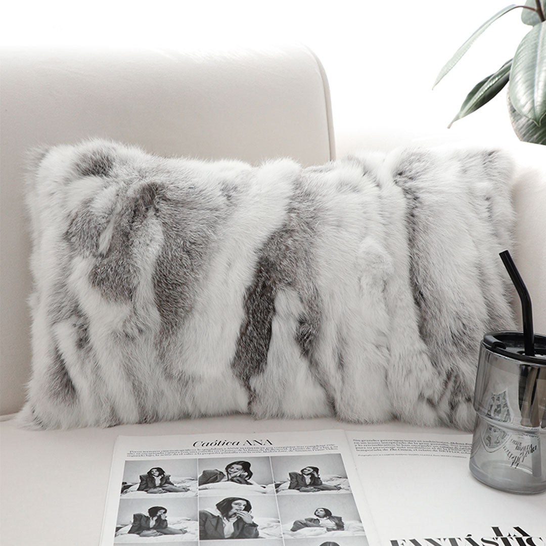 SOGA 30x50cm Luxury Faux Fur Pillowcase (Gray/White)