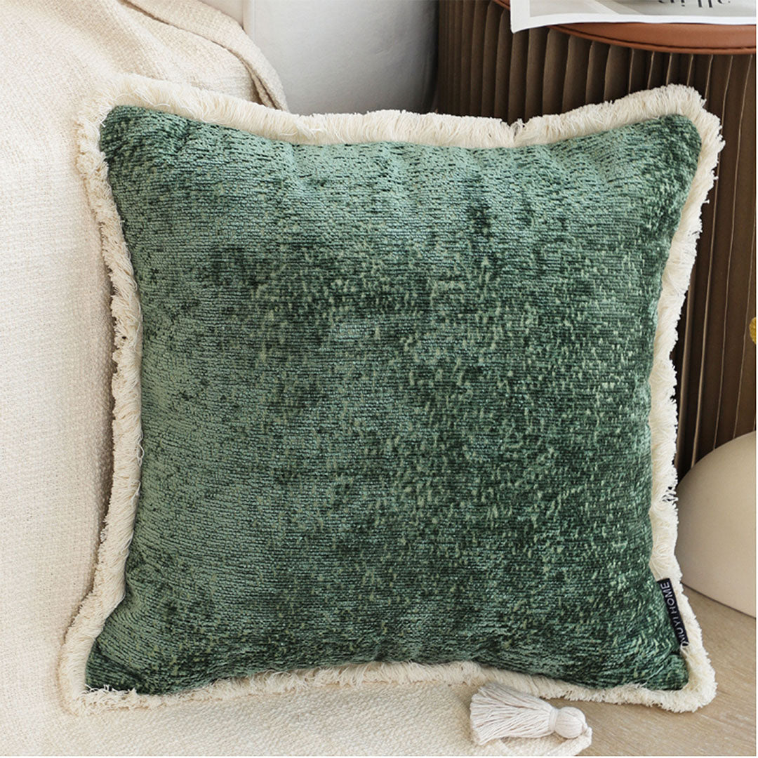 SOGA 2X 45cm Emerald Velvet Fringe Pillowcase