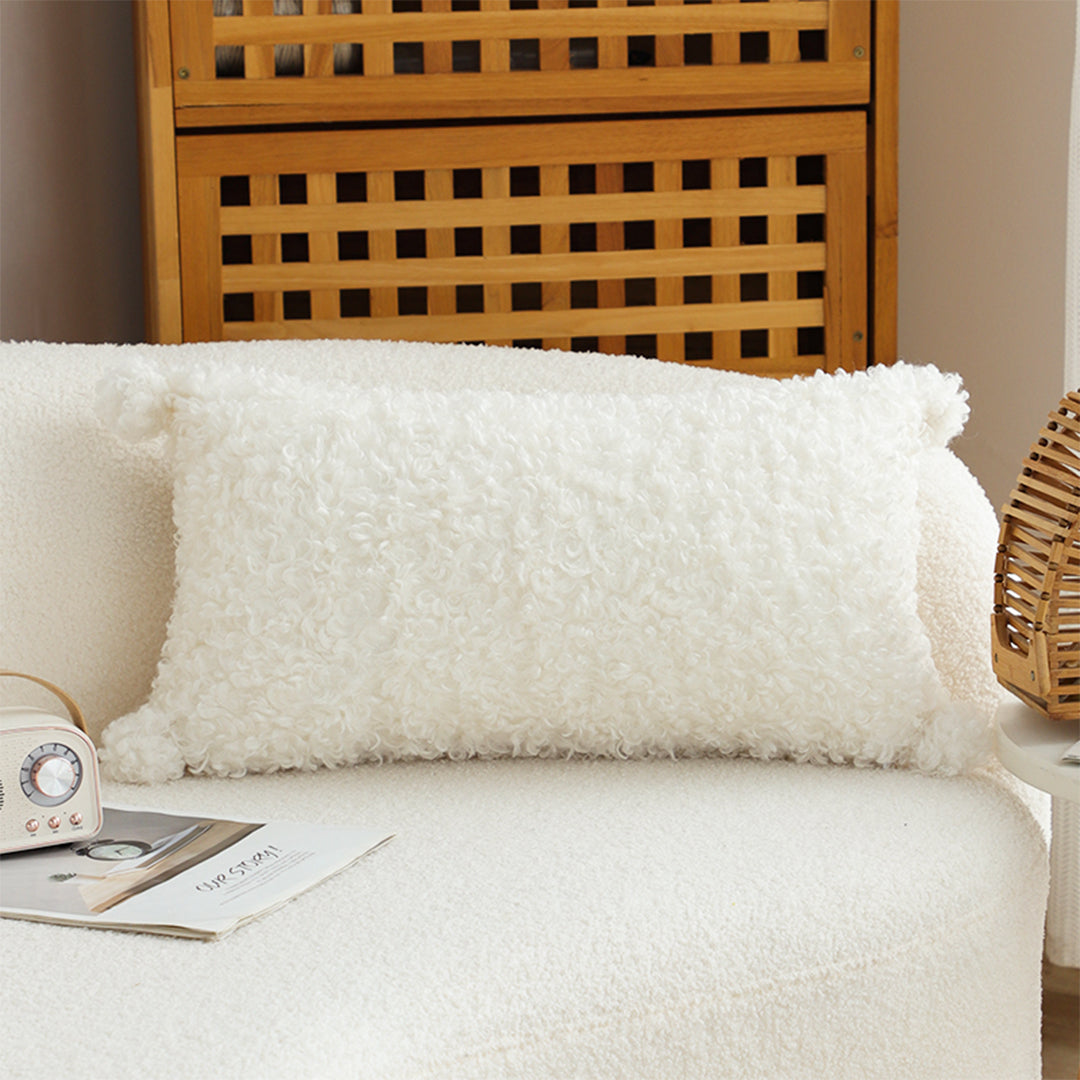SOGA 30x50cm Ivory Sherpa Lumbar Pillow with Tassel Details