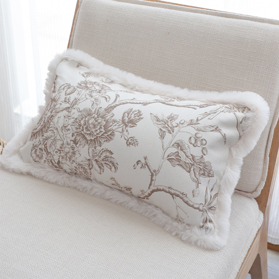 SOGA 30x50cm Taupe Floral Embroidered Pillowcase