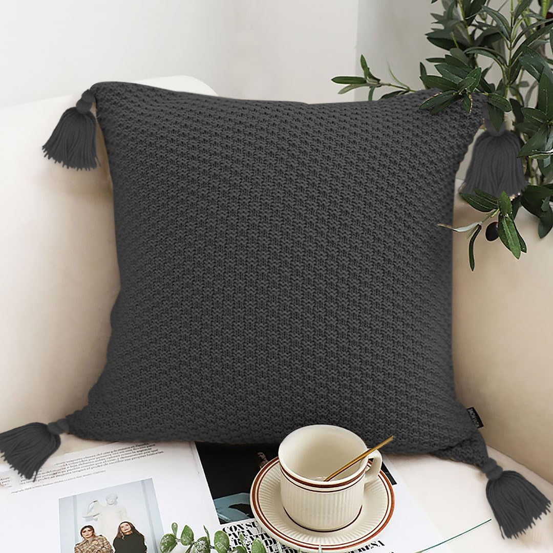 SOGA 50cm Chunky Knit Pillowcase (Charcoal Gray)