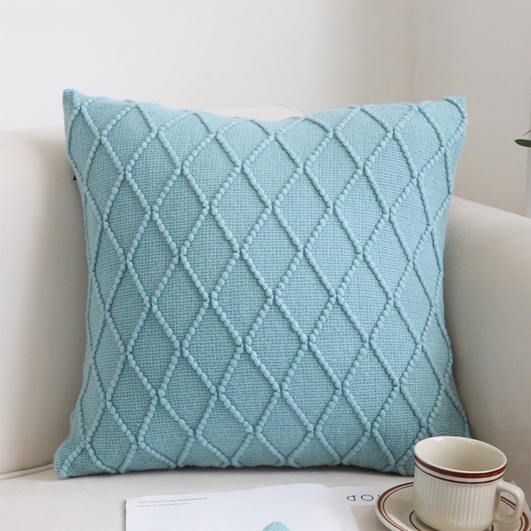 SOGA 45cm Sky Blue Diamond Knit Pillowcase