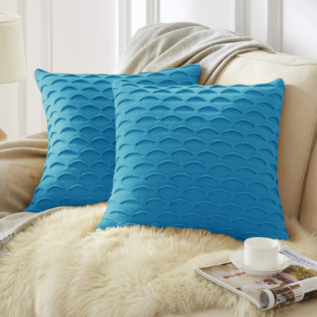 SOGA 45cm Scalloped Wave Pillowcase (Turquoise Blue)