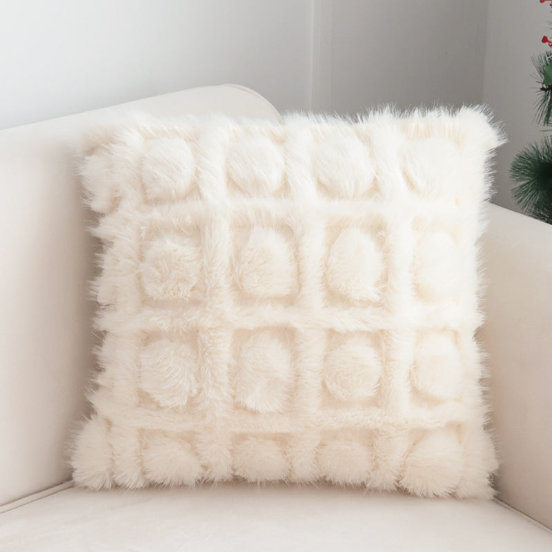 SOGA 2X 45cm Cream Pom-Pom Grid Pillowcase