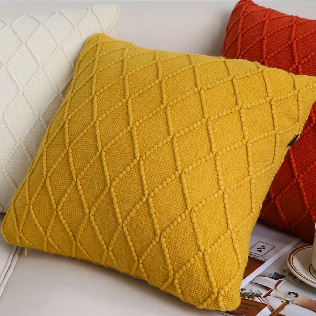 SOGA 45cm Sunshine Yellow Diamond Knit Pillowcase