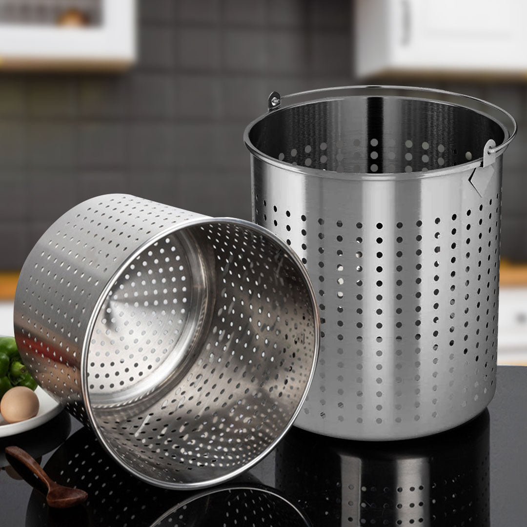 SOGA 50L 18/10 Stainless Steel Stockpot with Perforated Stock pot Basket Pasta Strainer