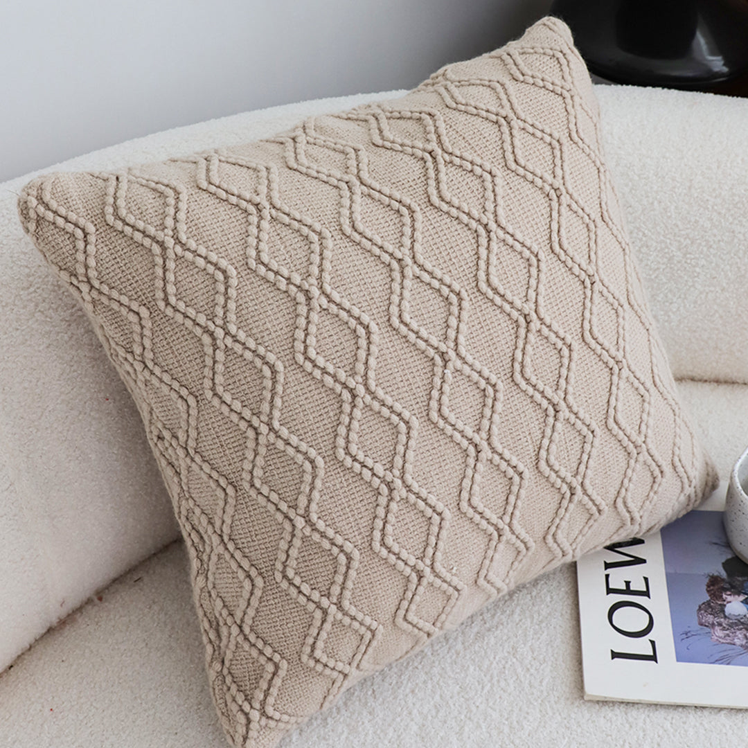 SOGA 45cm Warm Beige Diamond Knit Pillowcase