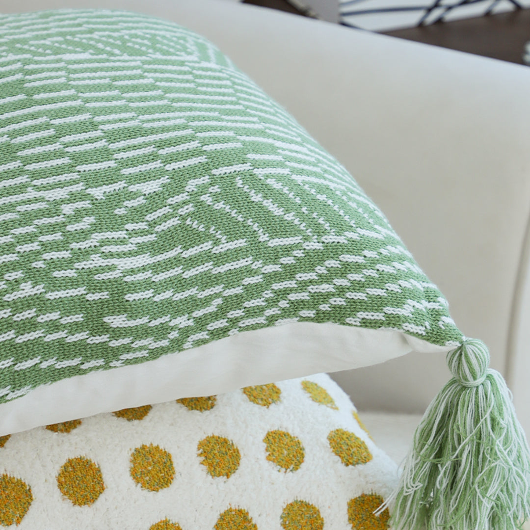 SOGA 45cm Sage Chevron Tassel Pillowcase