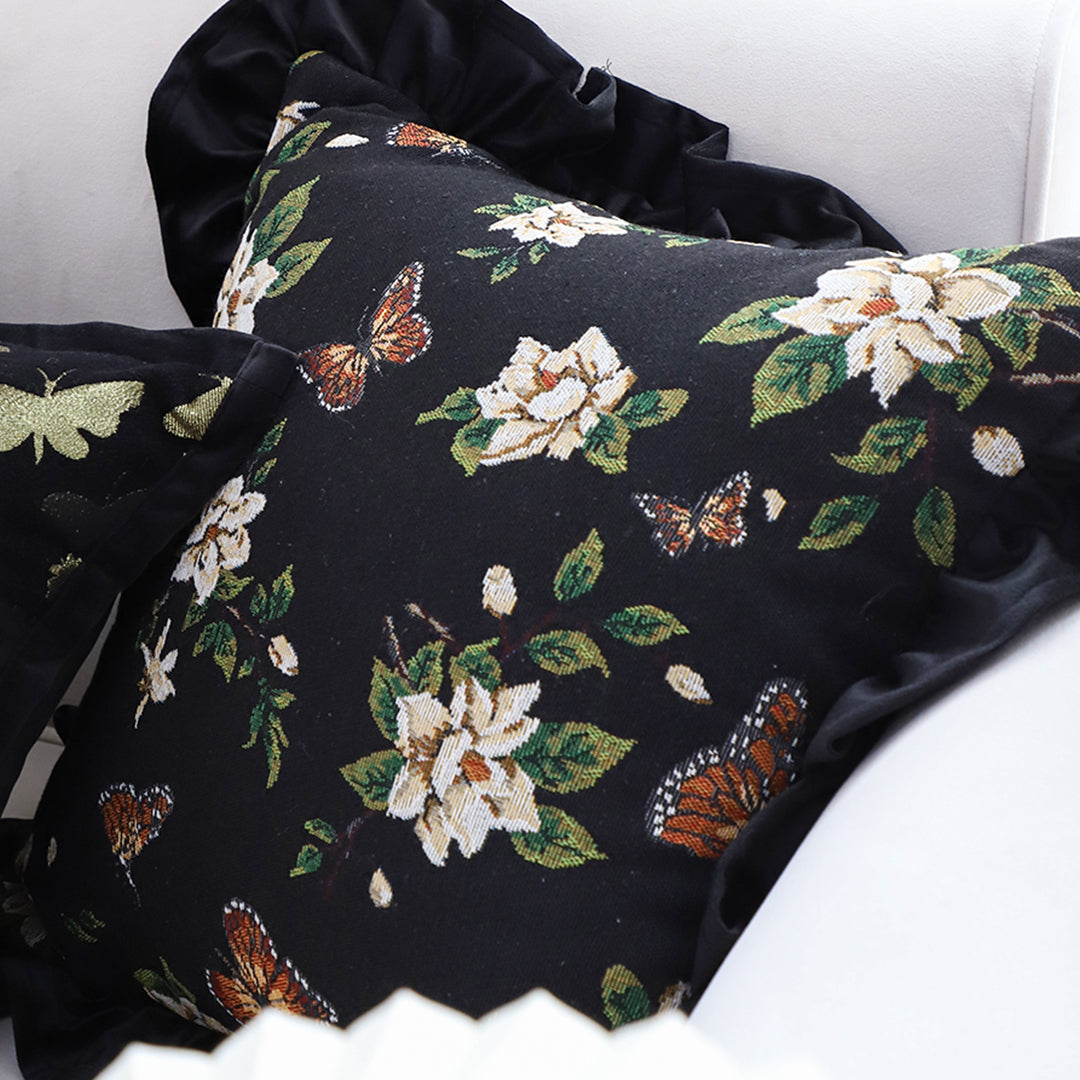 SOGA 45cm Square Vintage Decorative Embroidered Black Throw Pillowcase