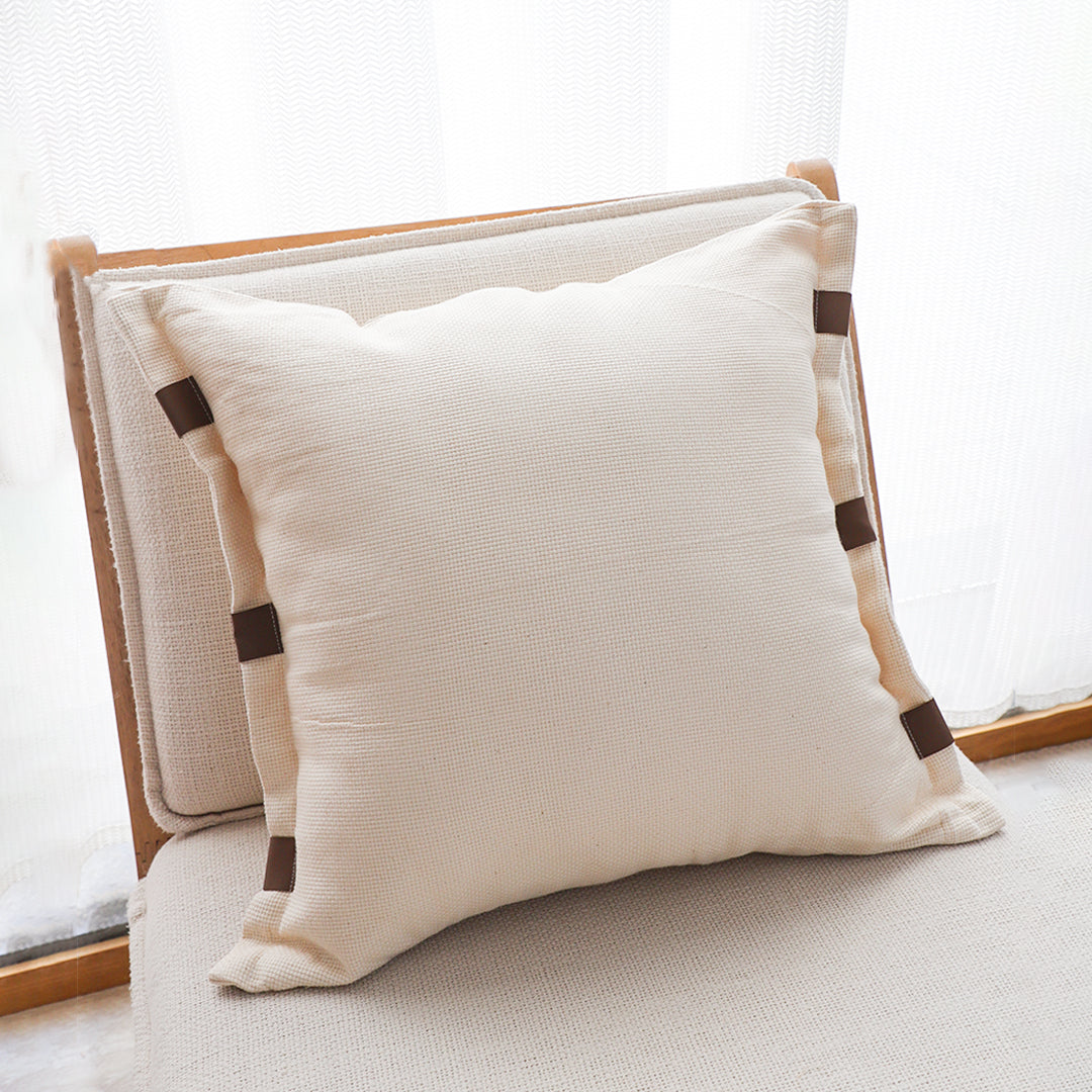 SOGA 2X 45cm Modern Cream Leather Tab Detail Textured Pillowcase