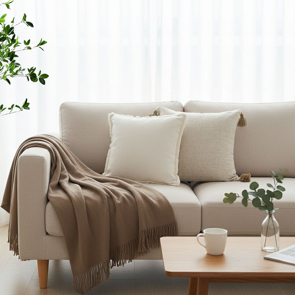 SOGA Cozy Home Set-Flannel Throw Blanket & 2 Decorative Pillow Covers (Knit & Abstract), Soft & Stylish