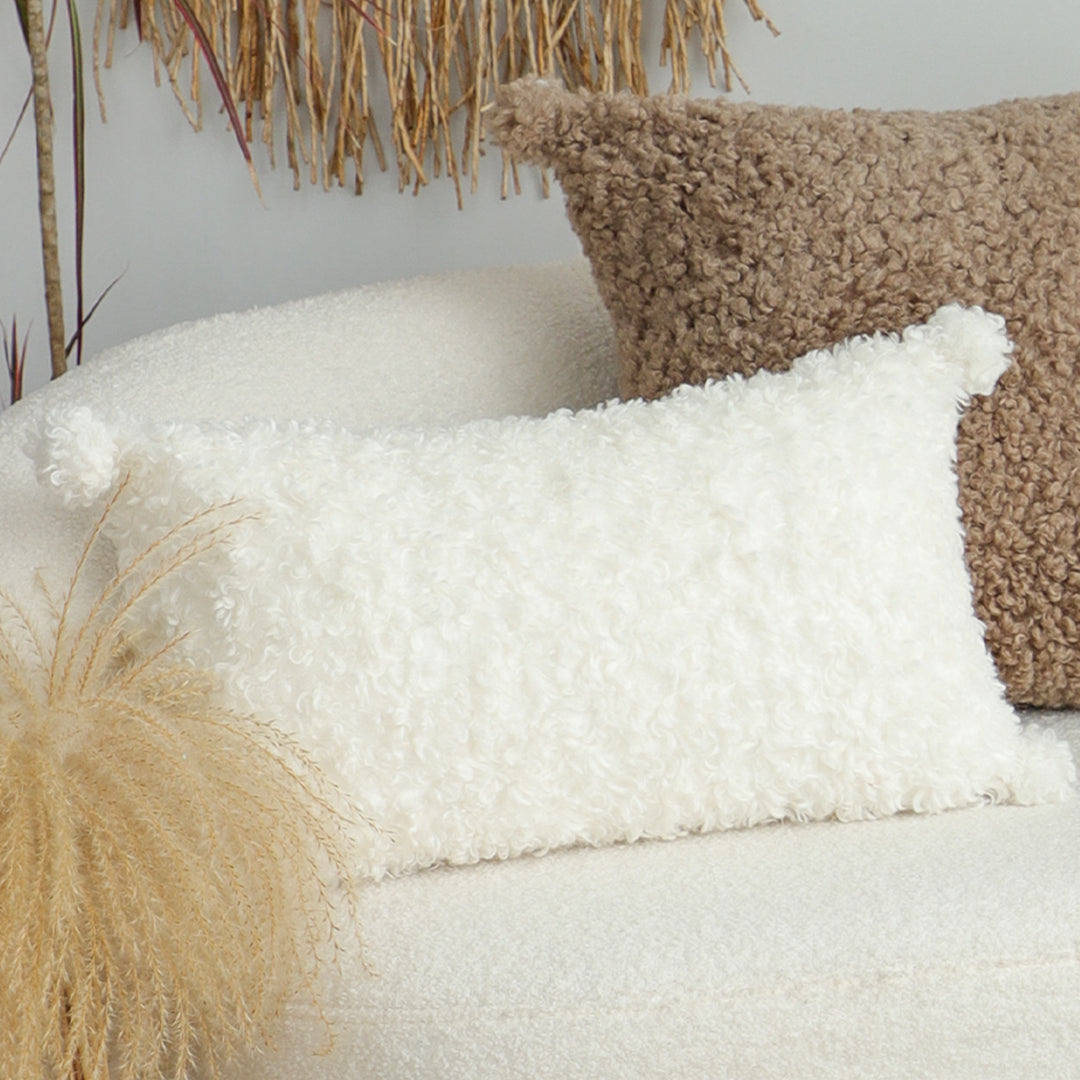 SOGA 30x50cm Ivory Sherpa Lumbar Pillow with Tassel Details
