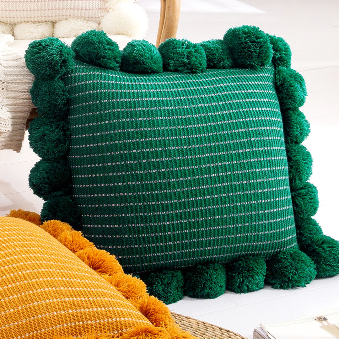 SOGA 45cm Teal Ribbed Pillow Cover with Pom Poms