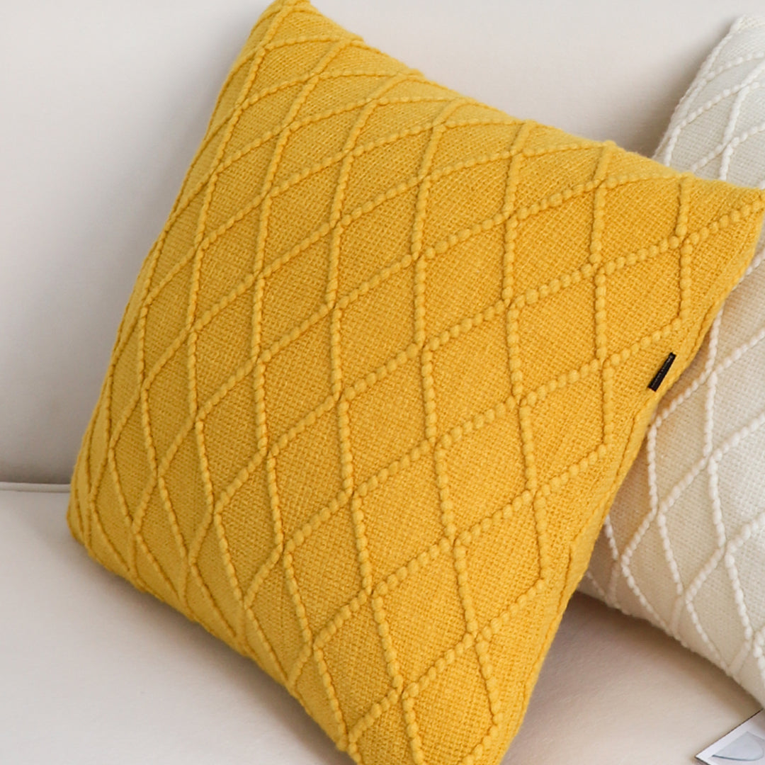 SOGA 45cm Sunshine Yellow Diamond Knit Pillowcase