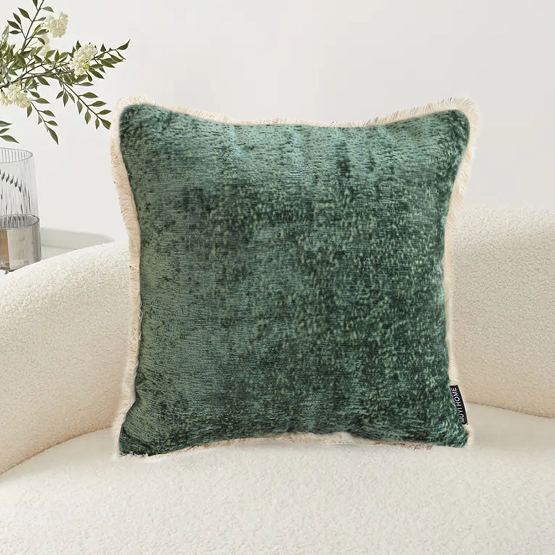 SOGA 45cm Emerald Velvet Fringe Pillowcase