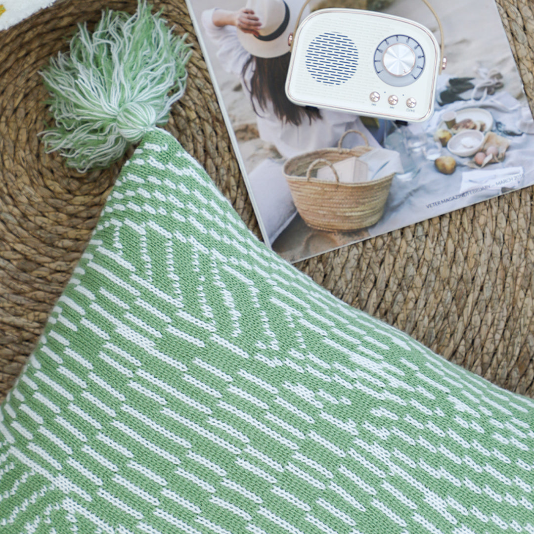SOGA 45cm Sage Chevron Tassel Pillowcase