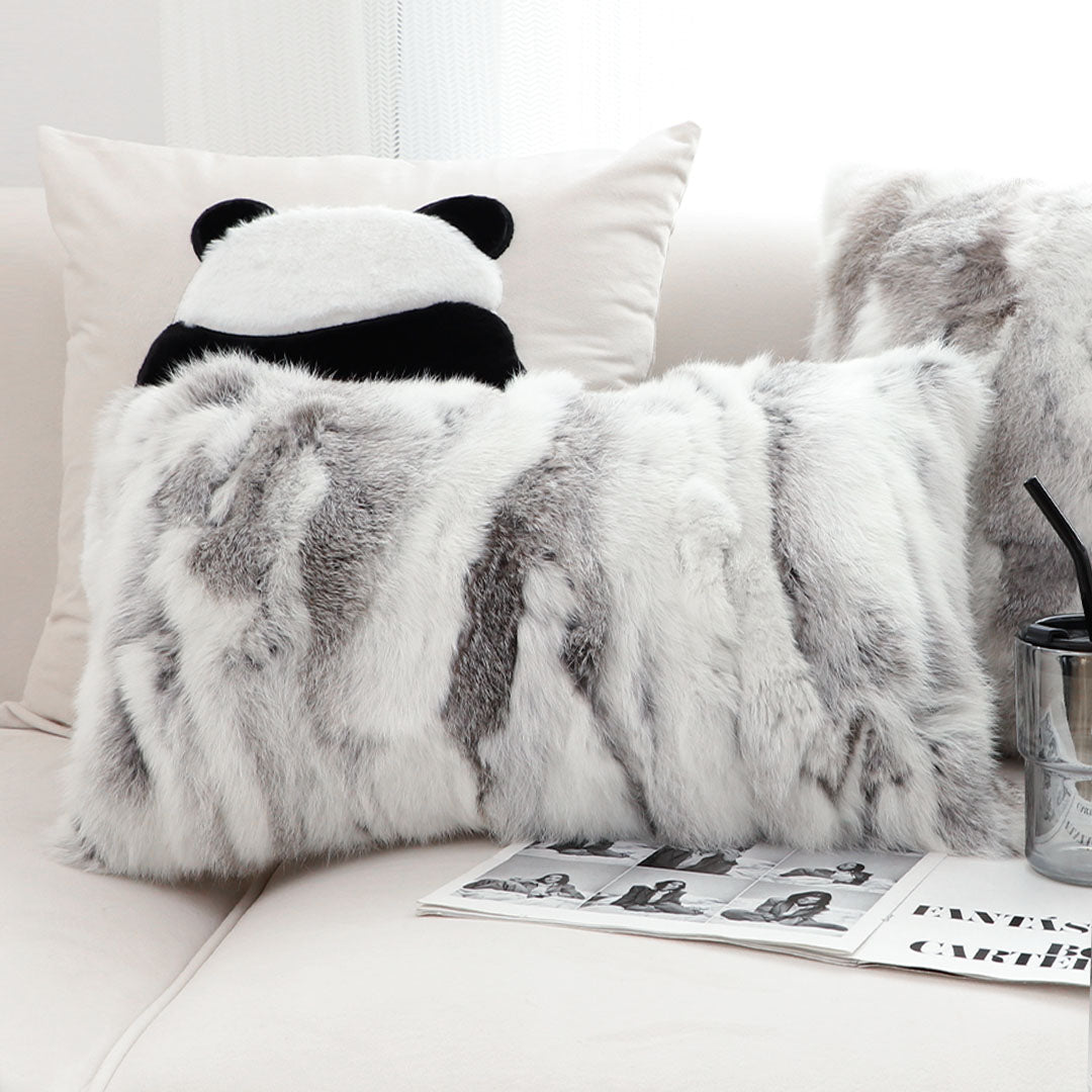 SOGA 30x50cm Luxury Faux Fur Pillowcase (Gray/White)