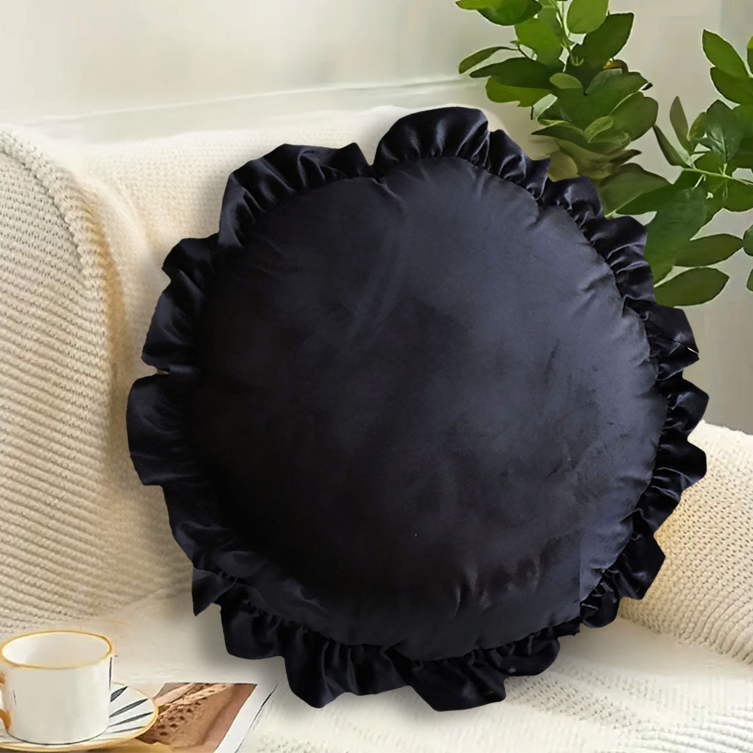 SOGA 2X 45X Butterfly Black Vintage Lotus Leaf Edge Round Throw Pillow