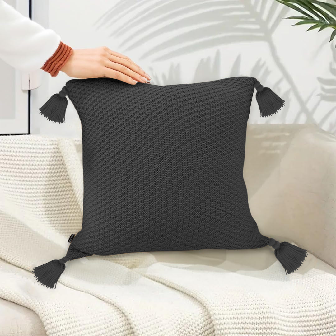 SOGA 50cm Chunky Knit Pillowcase (Charcoal Gray)