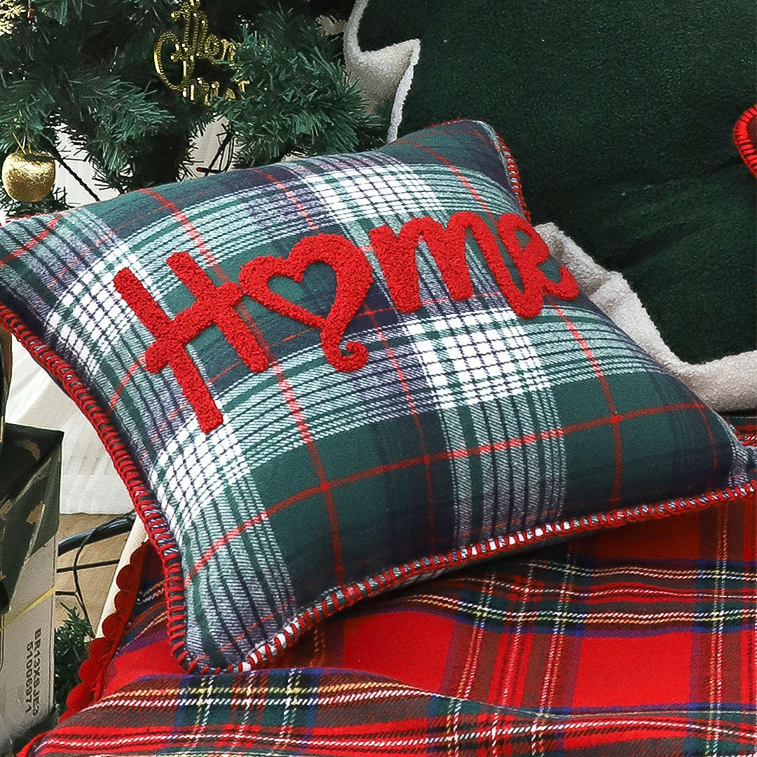 SOGA 45cm Rustic Plaid "Home" Accent Pillow Cover