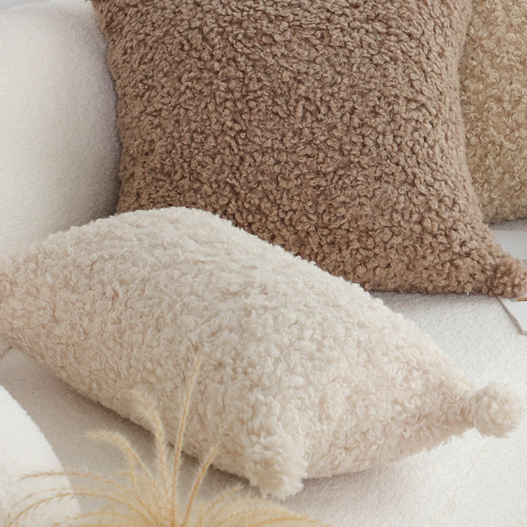 SOGA 30x50cm Cream Bouclé Lumbar Pillow with Corner Tassels