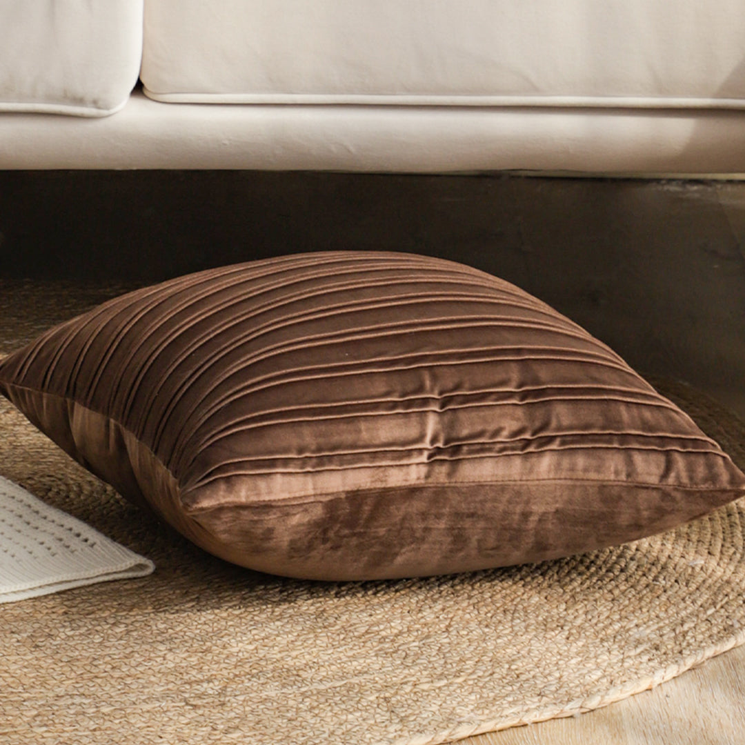 SOGA 2X 45cm Rust Leather-Look Pleated Pillowcase