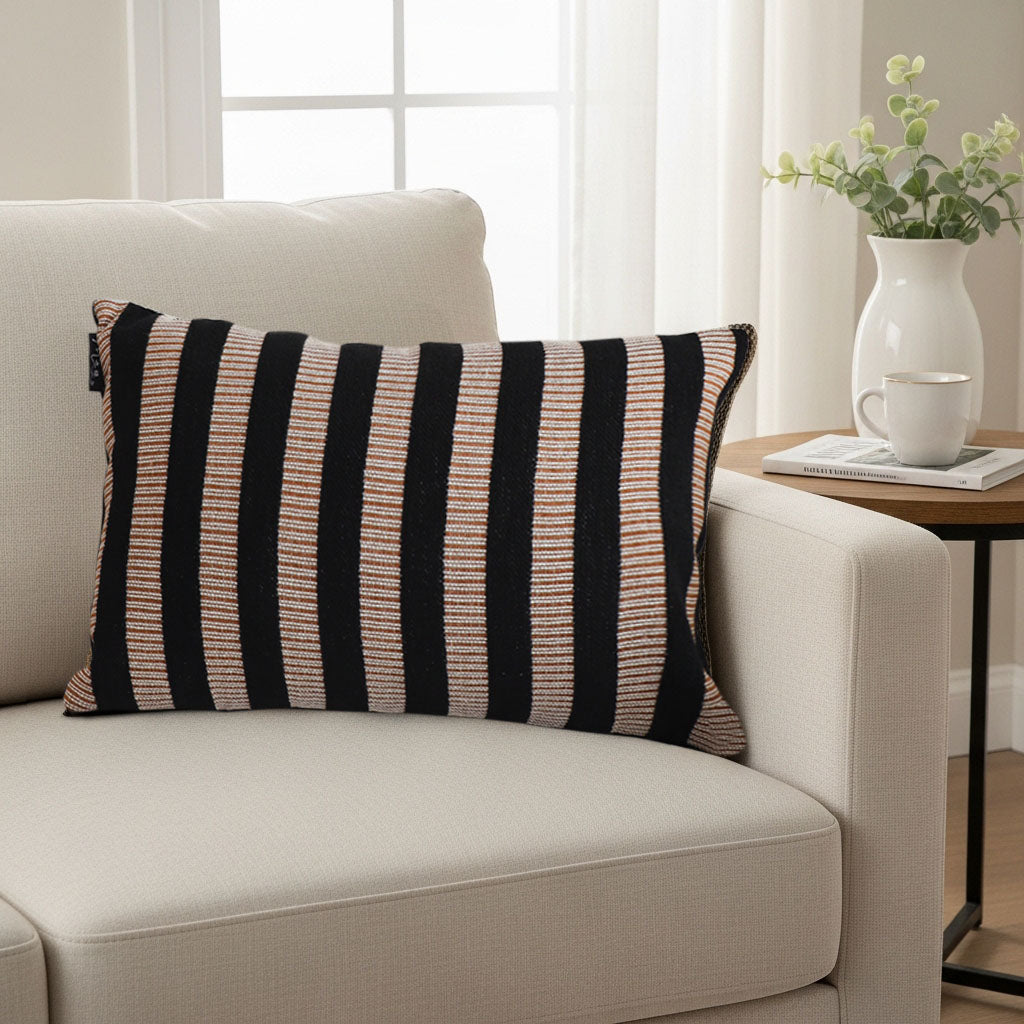 SOGA 30x50cm Black & Tan Striped Rectangular Pillowcase