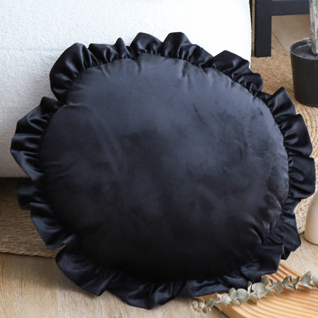 SOGA 45cm Black Vintage Lotus Edge Round Pillowcase – Butterfly Accent